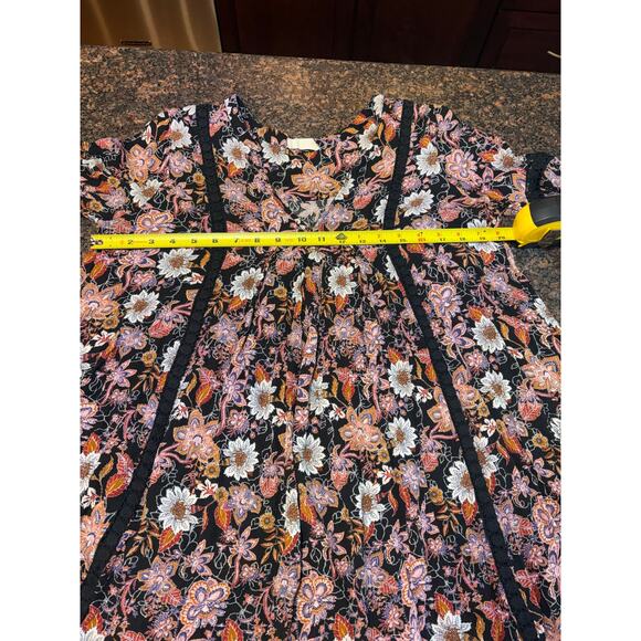 Alter'd State Black Floral Mini Bell Sleeve Boho Dress Size L - Picture 4 of 12